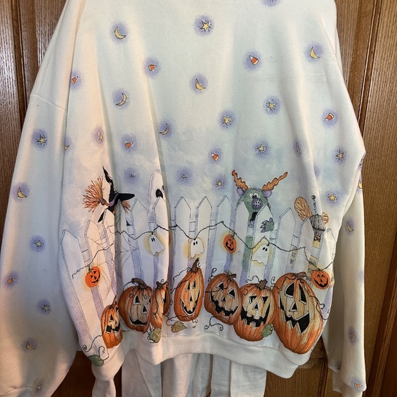 Hand crafted sweatshirt & LS T-Shirt with halloween theme.  Set of two. - Picture 5 of 11